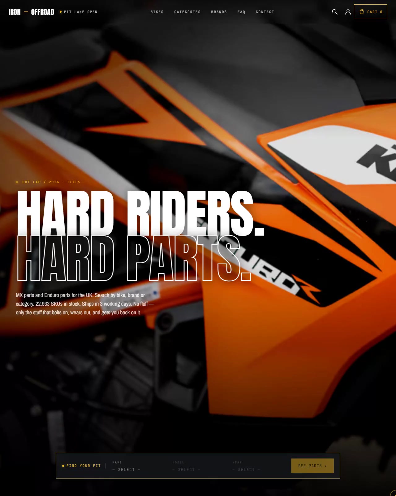 The Iron Offroad motorcycle parts website.