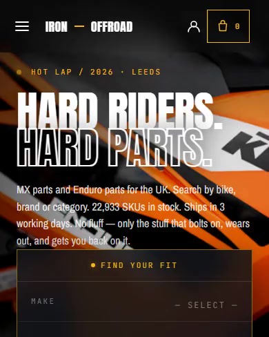 Iron Offroad website on a phone