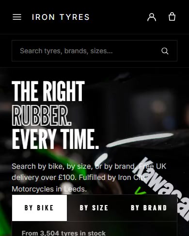Iron Tyres website on a phone