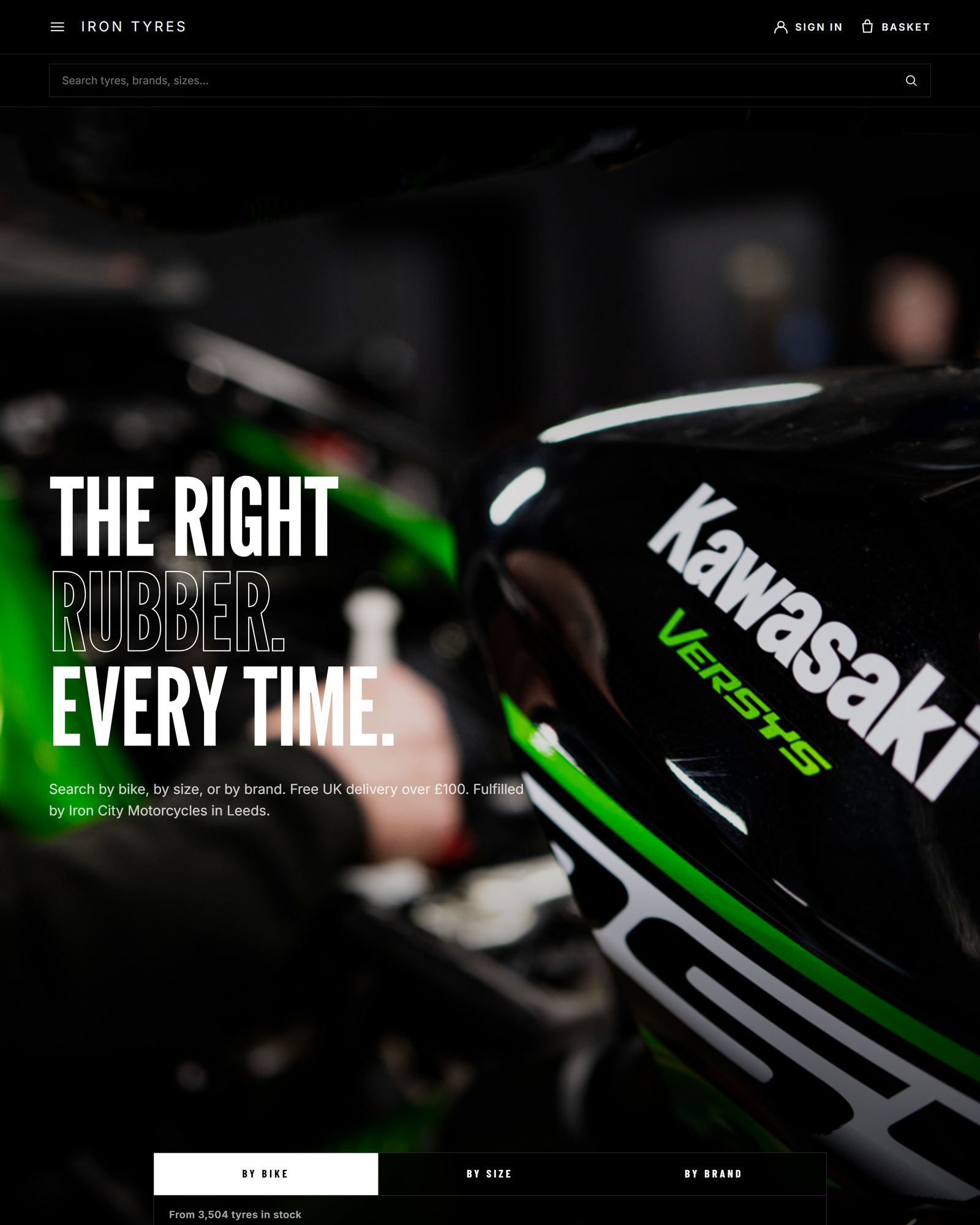 Iron Tyres website with motorcycle tyre discovery